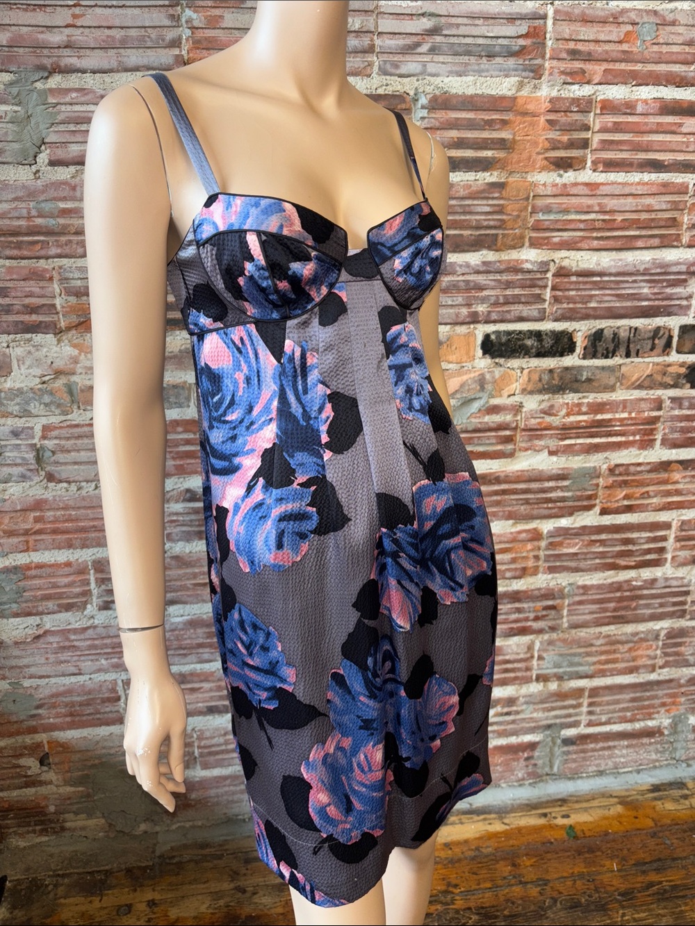 Rebecca Taylor Black and Pink Floral Slip Dress